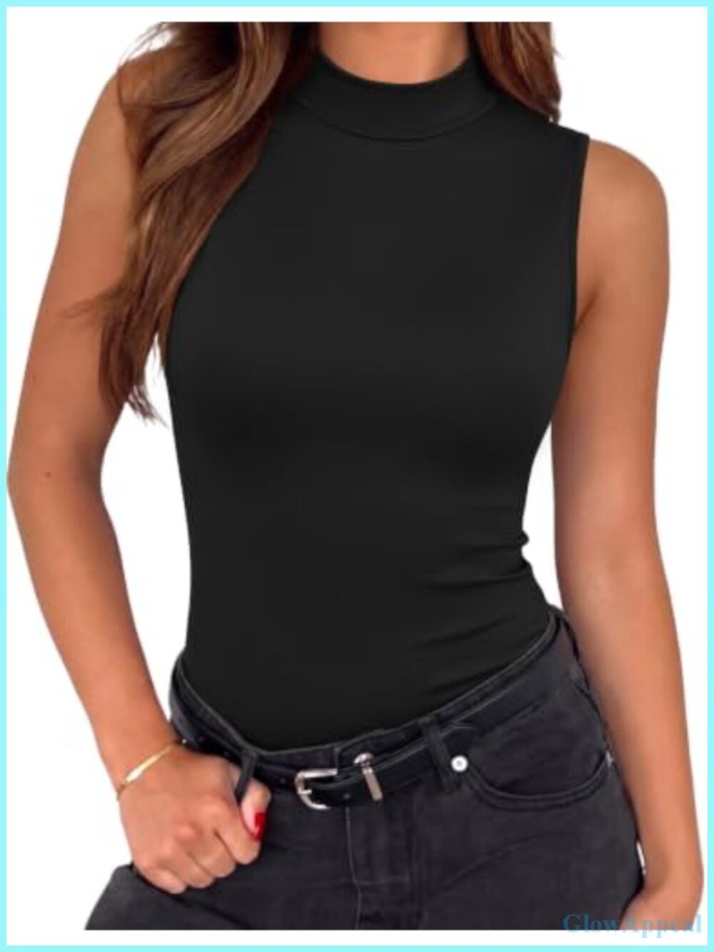 Womens Mock Turtleneck Tank Top Slim Fitted Sleeveless